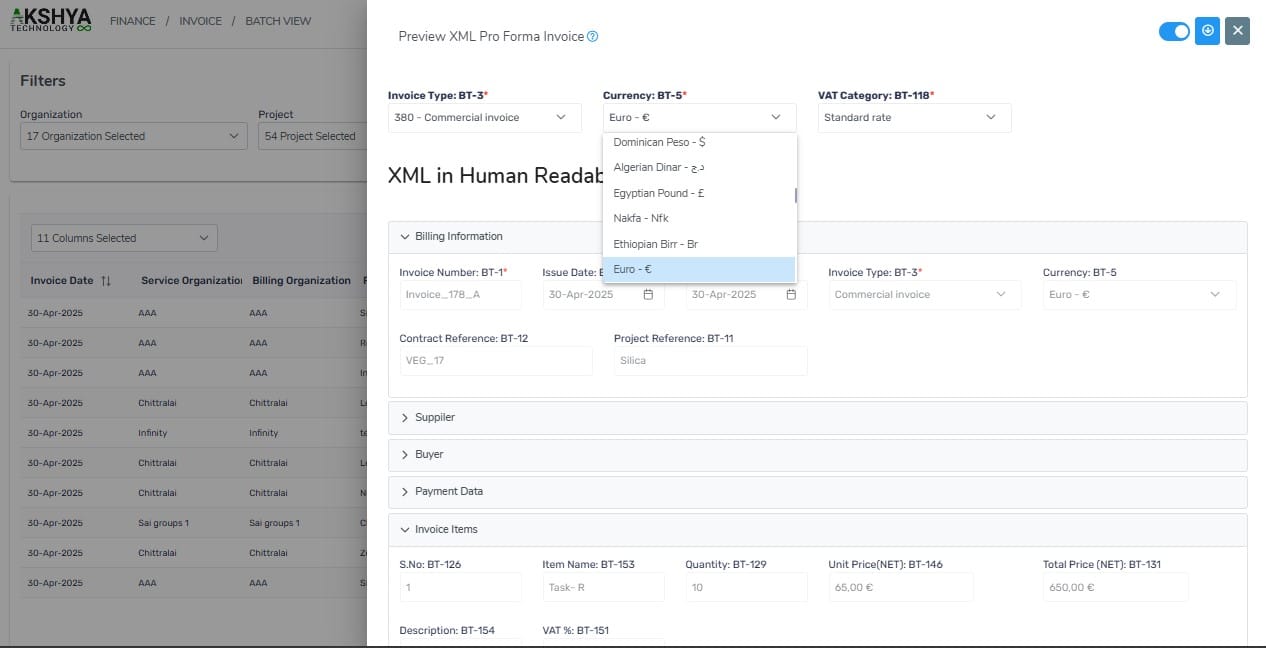 Digital (XML) Billing and multicurrency